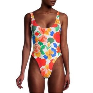 WEWOREWHAT Swim Scoop One Piece Abstract Floral
